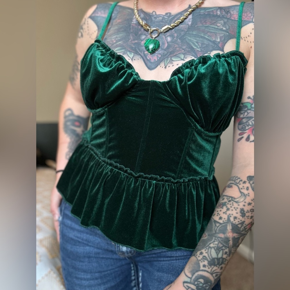 Emerald Green Ruffle Hem Bustier Top